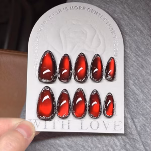 Alternative view of Purple Green and Black Sparkly Cat Eye Press-On Nails - Reusable with Glue Kit
